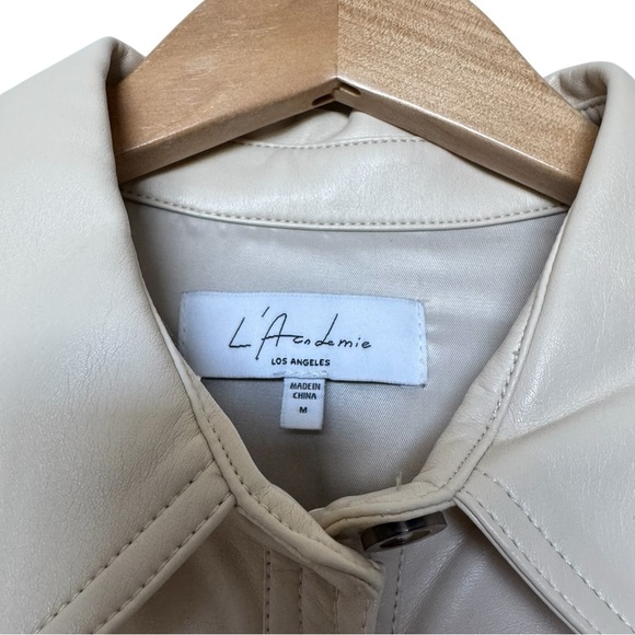 L'ACADEMIE Bethla Faux Leather Top Ivory | Button Down Shirt Fall Shacket Medium - Picture 5 of 8